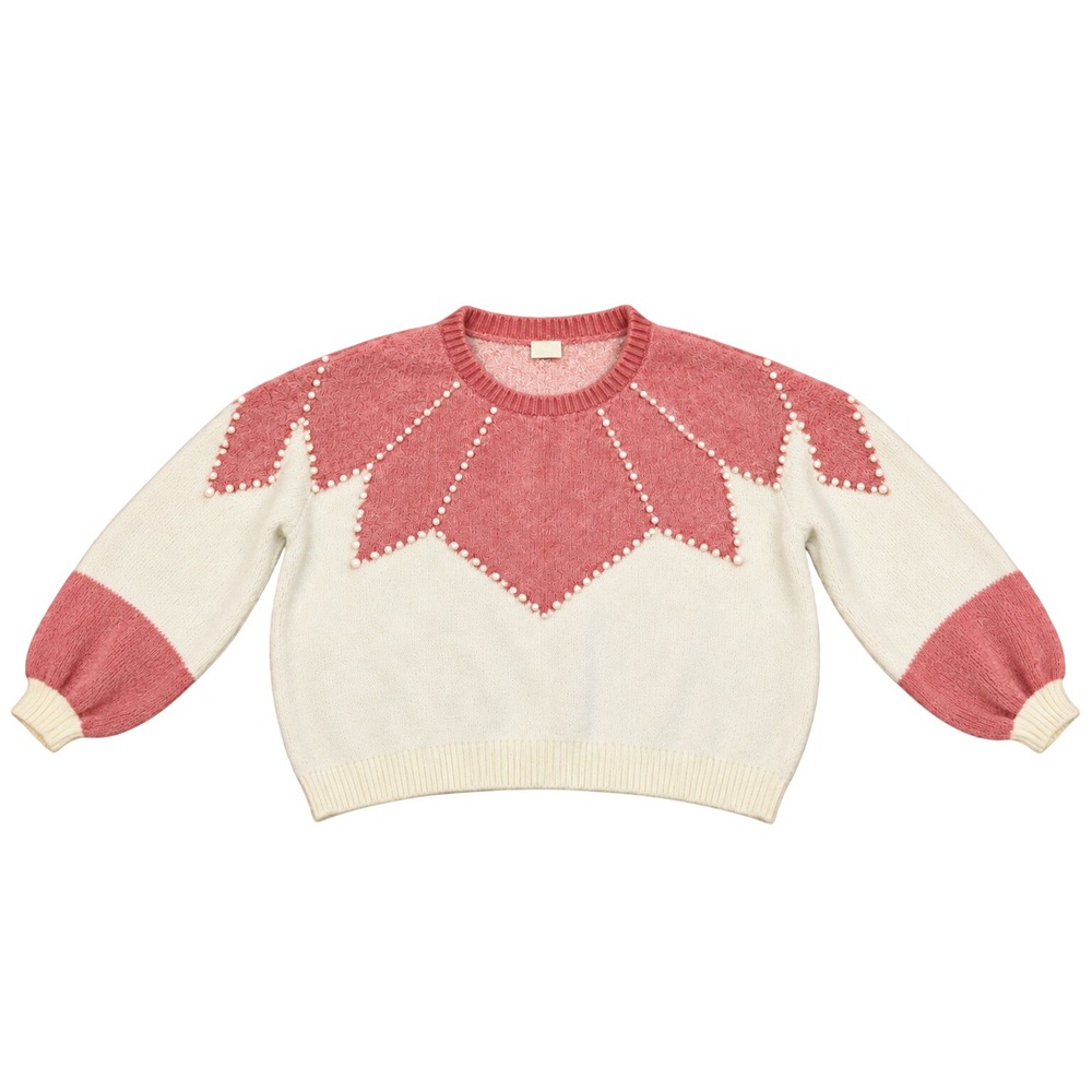 POL Tracking Promises Pearl Embellished Chenille Sweater Women Small Boho Cozy